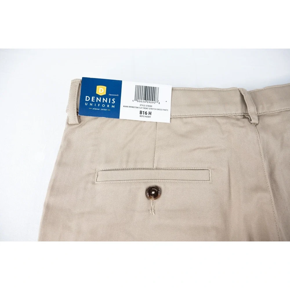 Dennis Uniform Dress Pants Boys 16 Husky Khaki New Irvington Flat Front Stretch